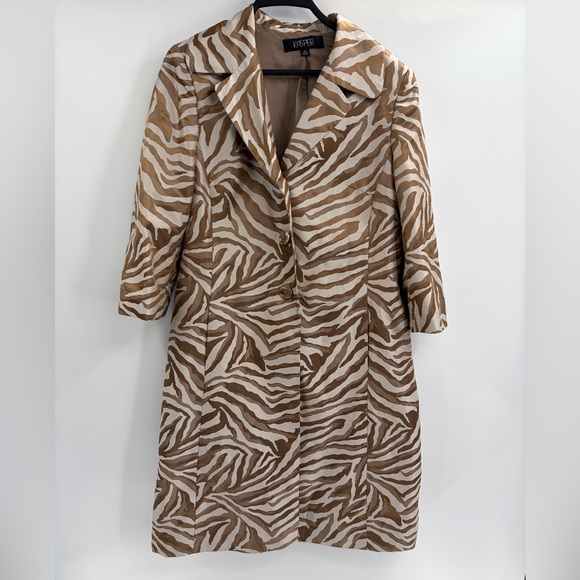 Kasper Zebra Print dressy Coat Jacket Women’s Brown Beige 3/4 Sleeve size 14 - Picture 1 of 14